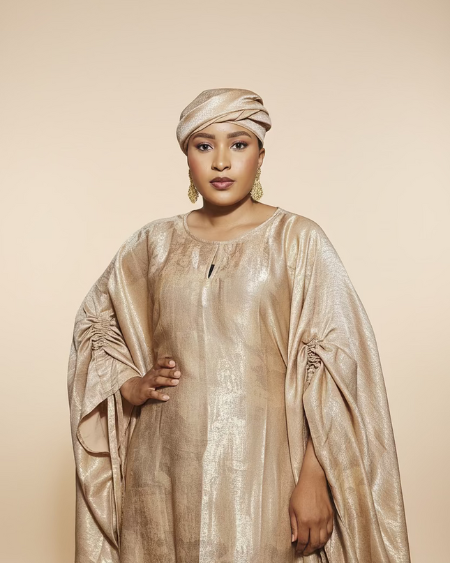 Robe métallique manches rétractables - Nude