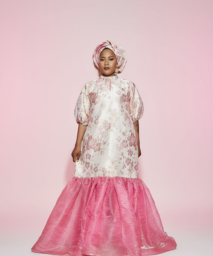 Robe fleurie brocart organza - Rose