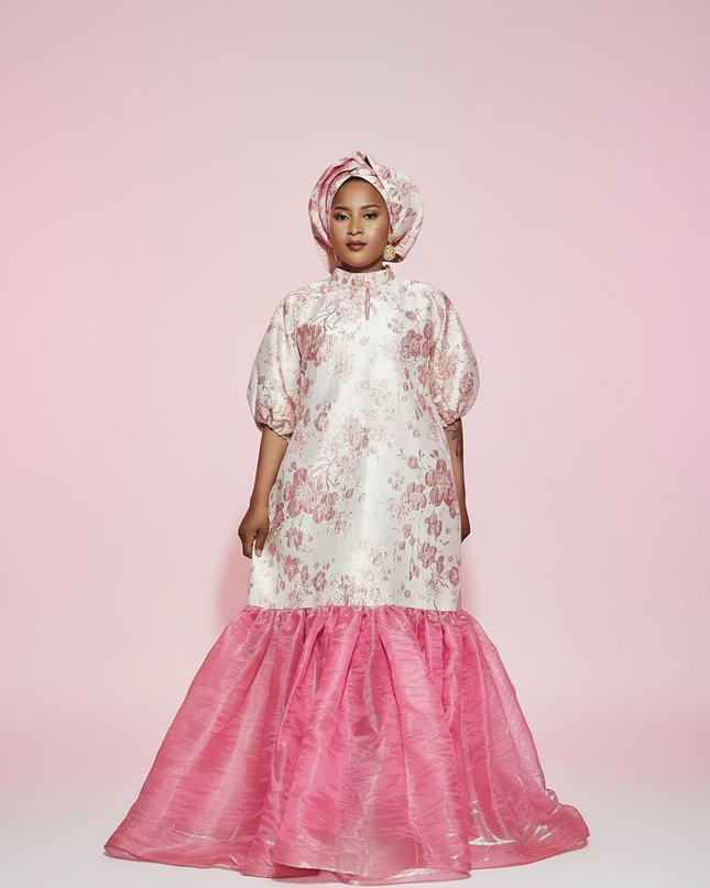 Robe fleurie brocart organza - Rose