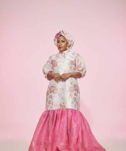 Robe fleurie brocart organza - Rose