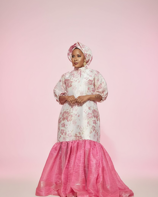 Robe fleurie brocart organza - Rose