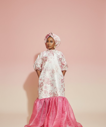 Robe fleurie brocart organza - Rose