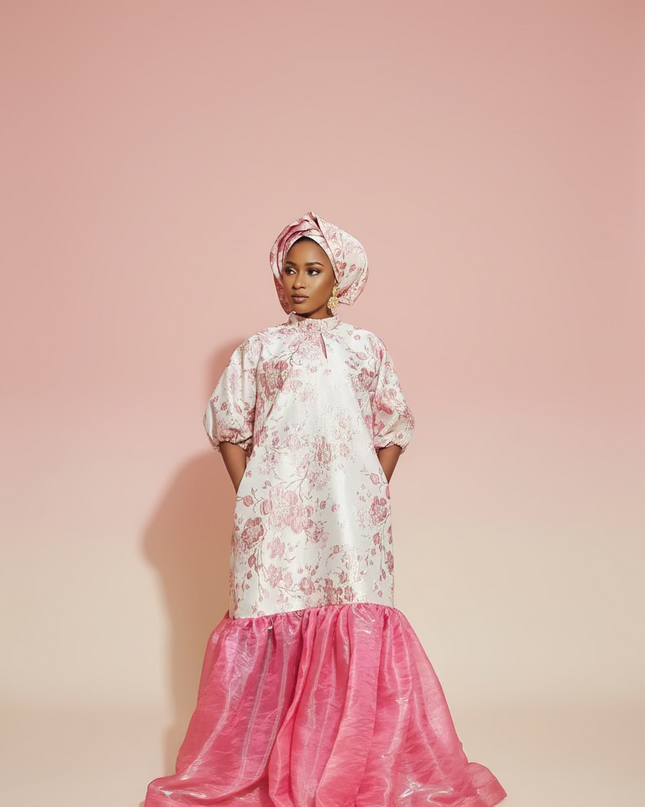 Robe fleurie brocart organza - Rose