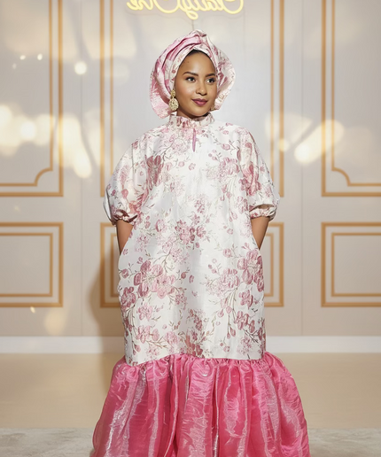 Robe fleurie brocart organza - Rose