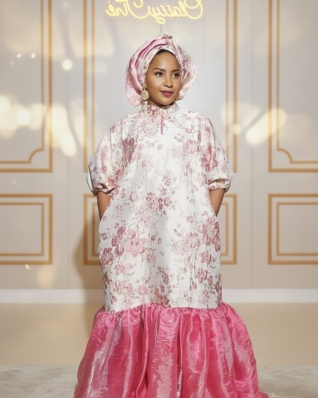 Robe fleurie brocart organza - Rose