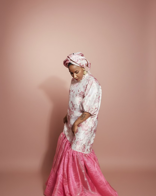 Robe fleurie brocart organza - Rose