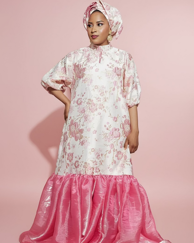 Robe fleurie brocart organza - Rose