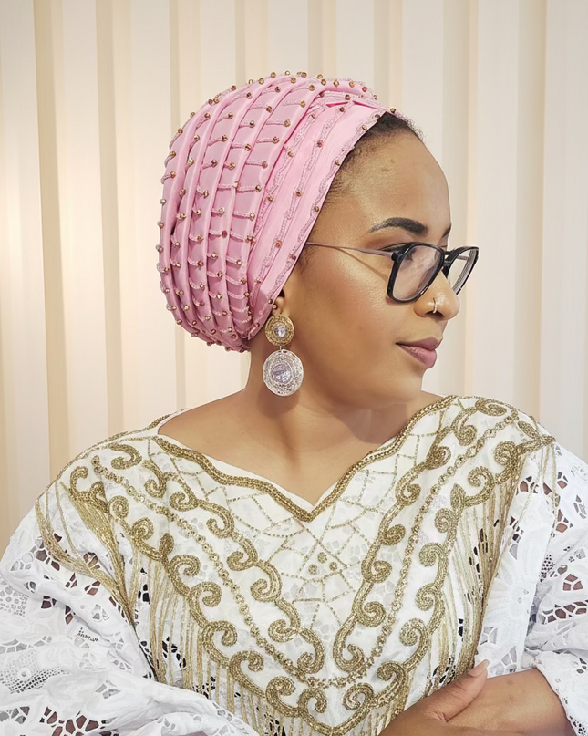 Turban perlé - Rose
