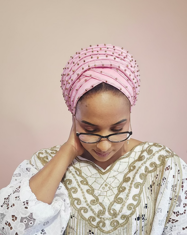 Turban perlé - Rose