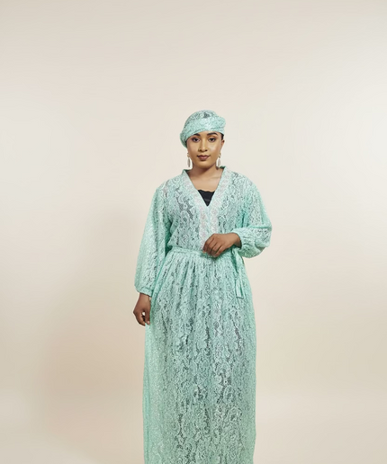 Robe dentelle pailletée - Turquoise