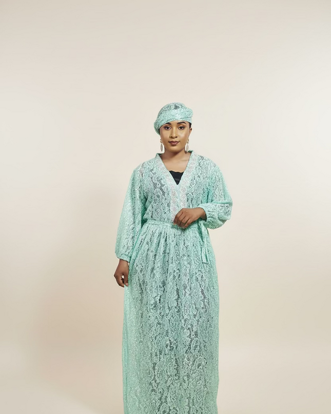 Robe dentelle pailletée - Turquoise