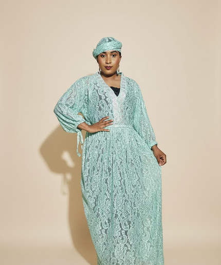 Robe dentelle pailletée - Turquoise