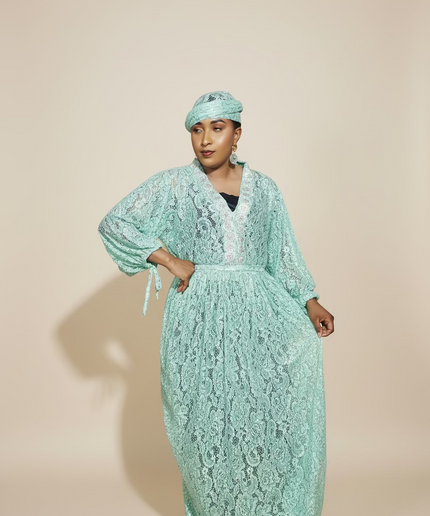 Robe dentelle pailletée - Turquoise