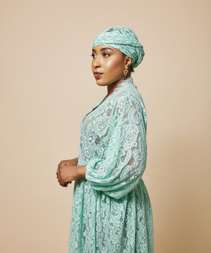 Robe dentelle pailletée - Turquoise