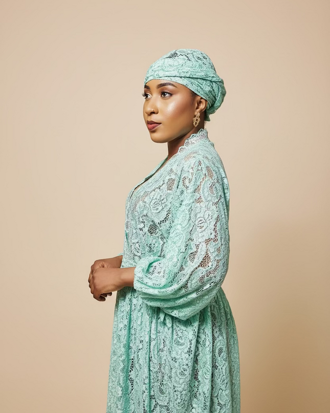 Robe dentelle pailletée - Turquoise