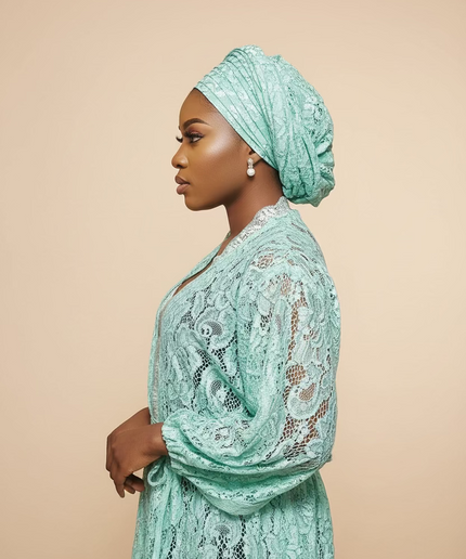 Robe dentelle pailletée - Turquoise