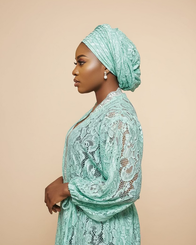 Robe dentelle pailletée - Turquoise