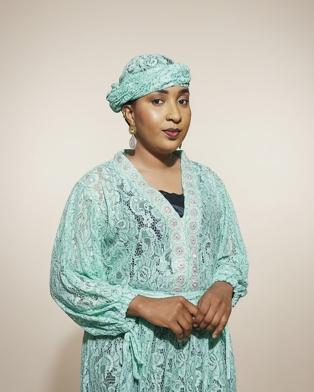 Robe dentelle pailletée - Turquoise