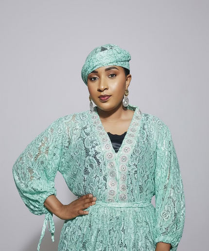 Robe dentelle pailletée - Turquoise