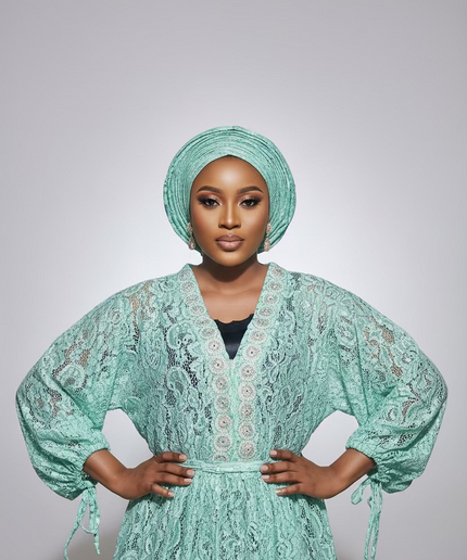Robe dentelle pailletée - Turquoise