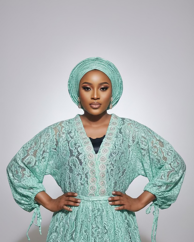 Robe dentelle pailletée - Turquoise