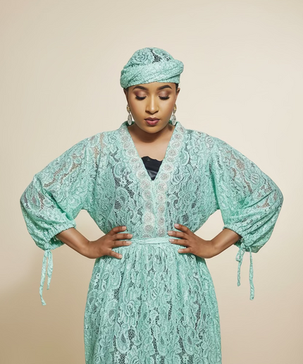 Robe dentelle pailletée - Turquoise