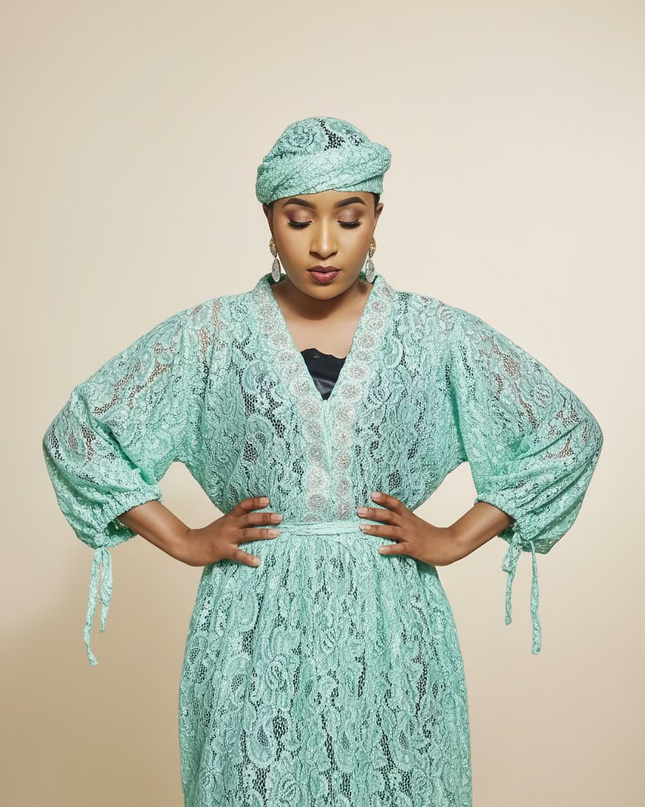 Robe dentelle pailletée - Turquoise