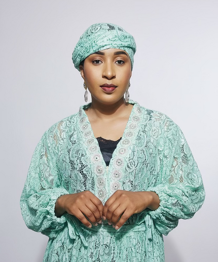 Robe dentelle pailletée - Turquoise