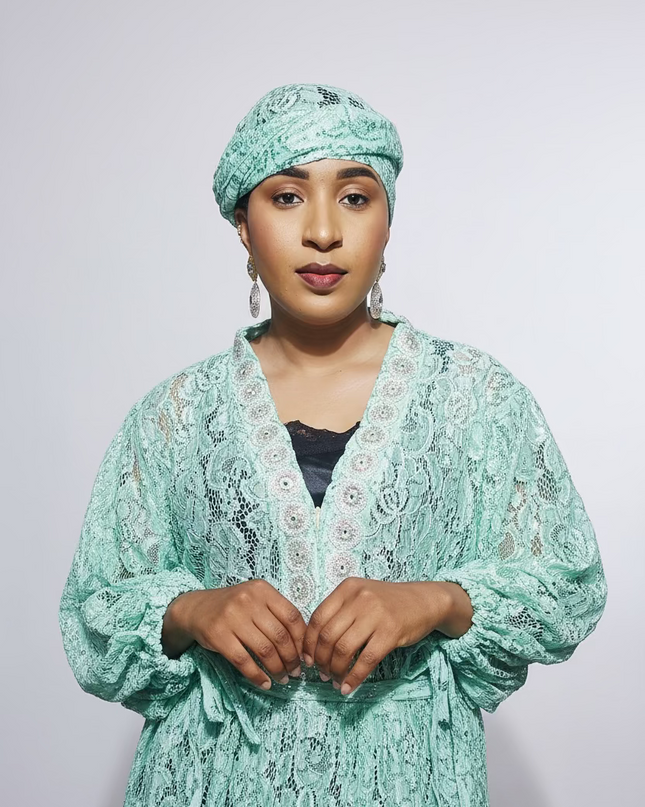Robe dentelle pailletée - Turquoise
