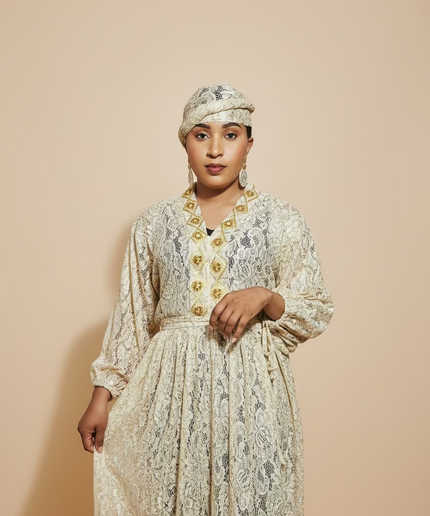 Robe dentelle pailletée - Gold
