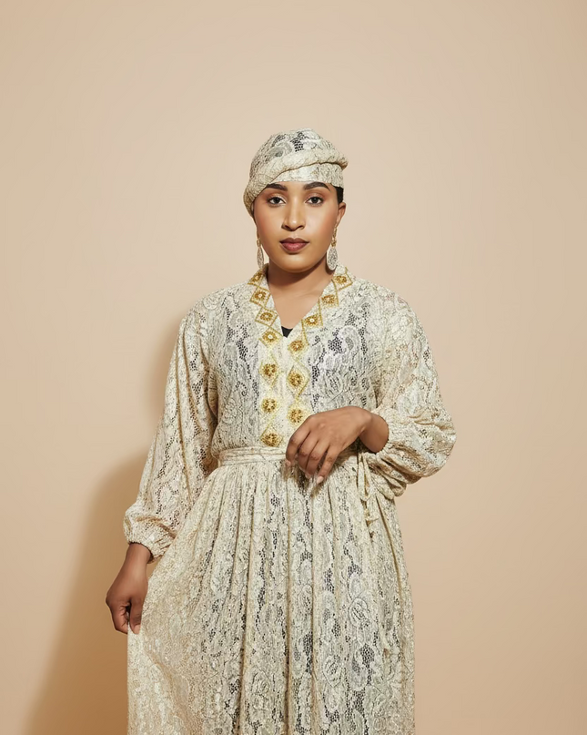 Robe dentelle pailletée - Gold