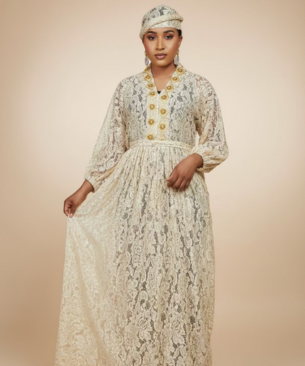 Robe dentelle pailletée - Gold