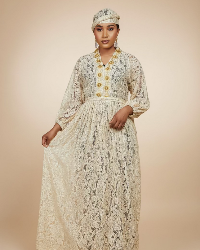 Robe dentelle pailletée - Gold