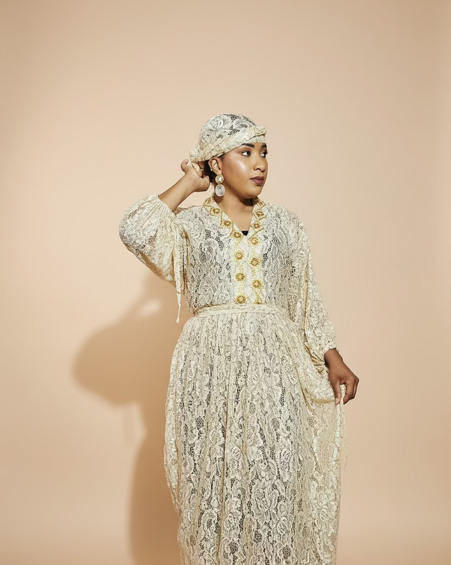 Robe dentelle pailletée - Gold