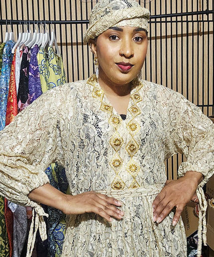 Robe dentelle pailletée - Gold