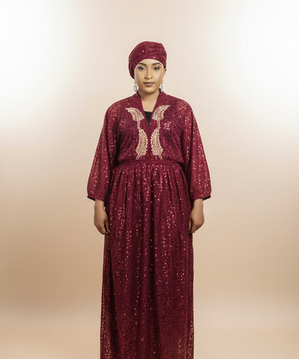 Robe dentelle pailletée - bordeaux