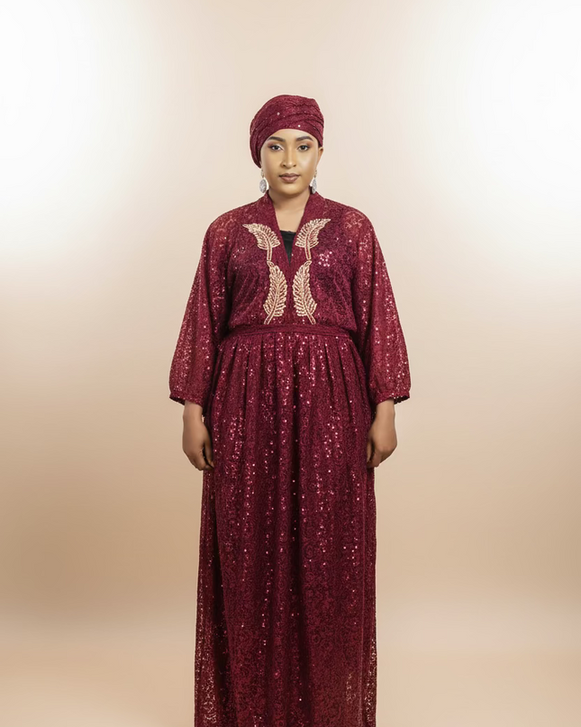 Robe dentelle pailletée - bordeaux
