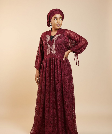 Robe dentelle pailletée - bordeaux