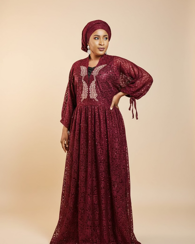 Robe dentelle pailletée - bordeaux