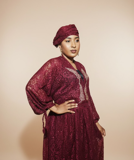 Robe dentelle pailletée - bordeaux