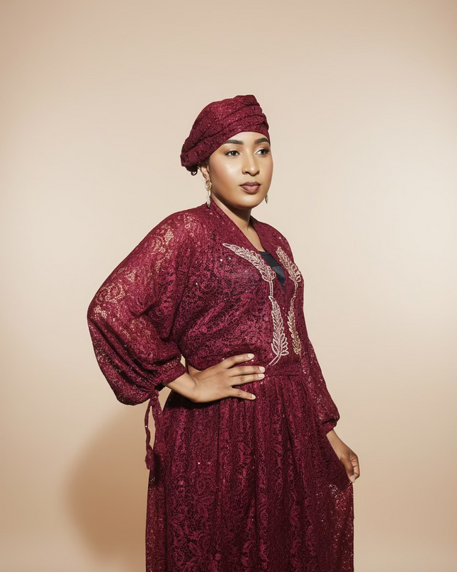 Robe dentelle pailletée - bordeaux