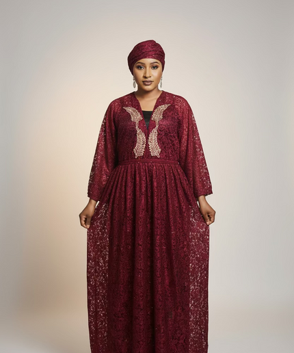 Robe dentelle pailletée - bordeaux