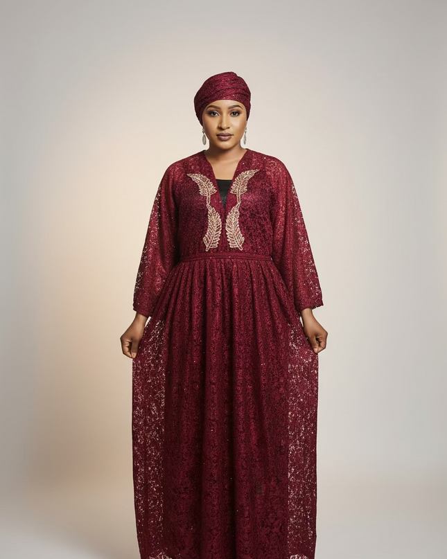 Robe dentelle pailletée - bordeaux