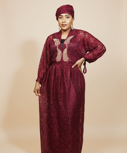 Robe dentelle pailletée - bordeaux