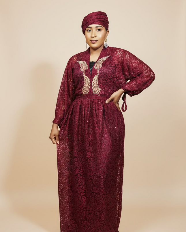 Robe dentelle pailletée - bordeaux