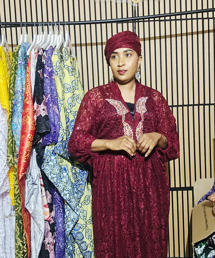 Robe dentelle pailletée - bordeaux