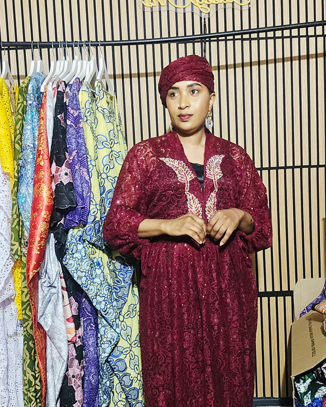 Robe dentelle pailletée - bordeaux