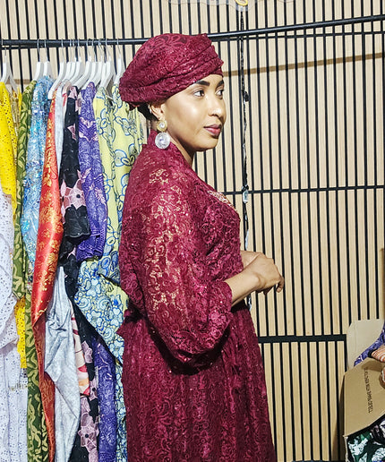 Robe dentelle pailletée - bordeaux