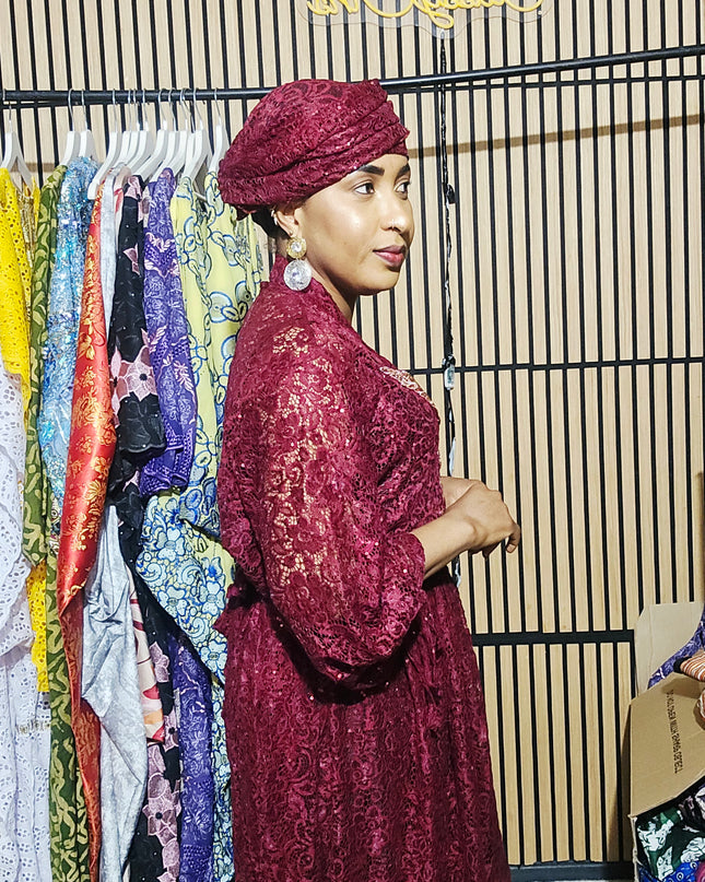 Robe dentelle pailletée - bordeaux