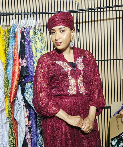 Robe dentelle pailletée - bordeaux